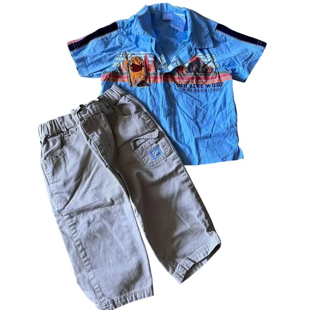 Disney 100 Acre Wood Winnie the Pooh Outfit Set Blue Polo and Khakis 18 Months